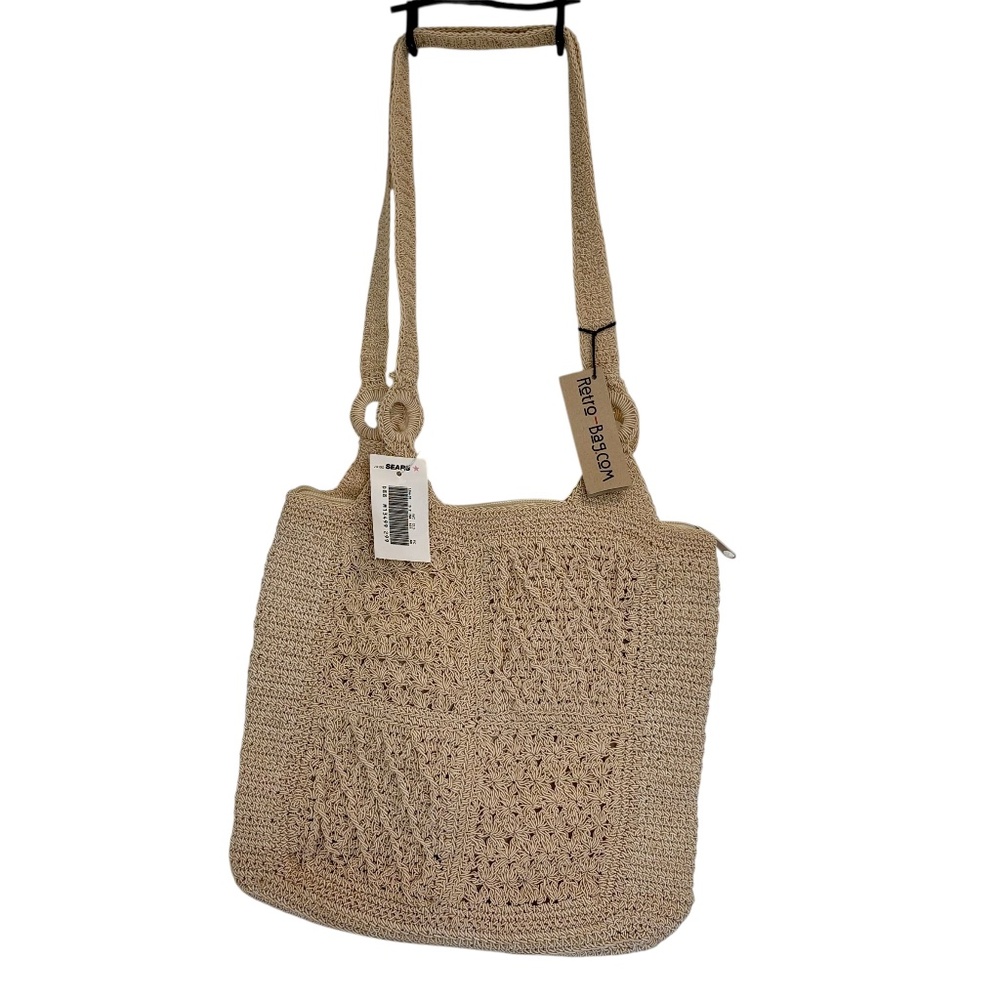 NWT Vintage Sears‎ Crochet Woven Handbag Tote Purse Cream 1980s 1990s Retro